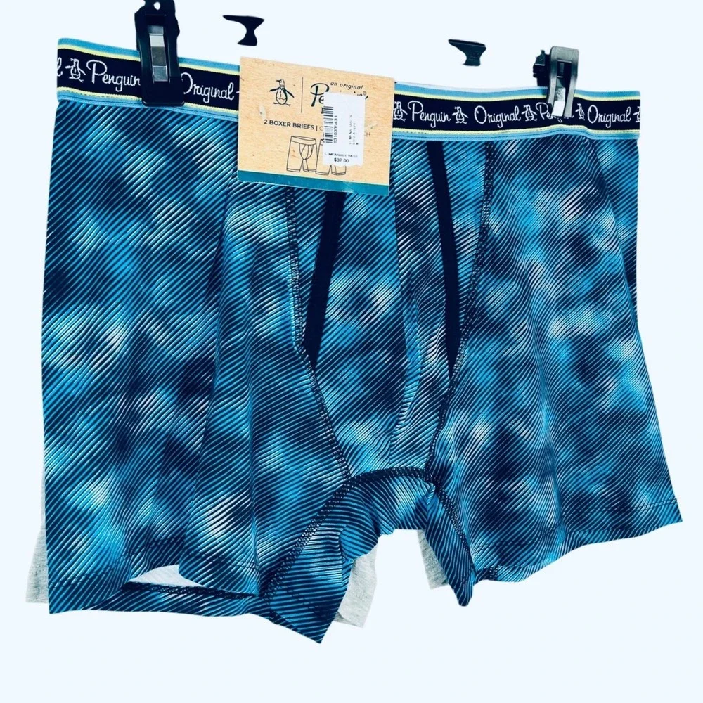 Original Penguin Men's 2-Pack Cotton Stretch Gray Blue Boxer Briefs Size XL NWT
